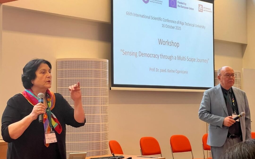 Karine Oganisjana explains the purpose of the workshop, with Modris Ozoliņš – the conference moderator, assisting as needed